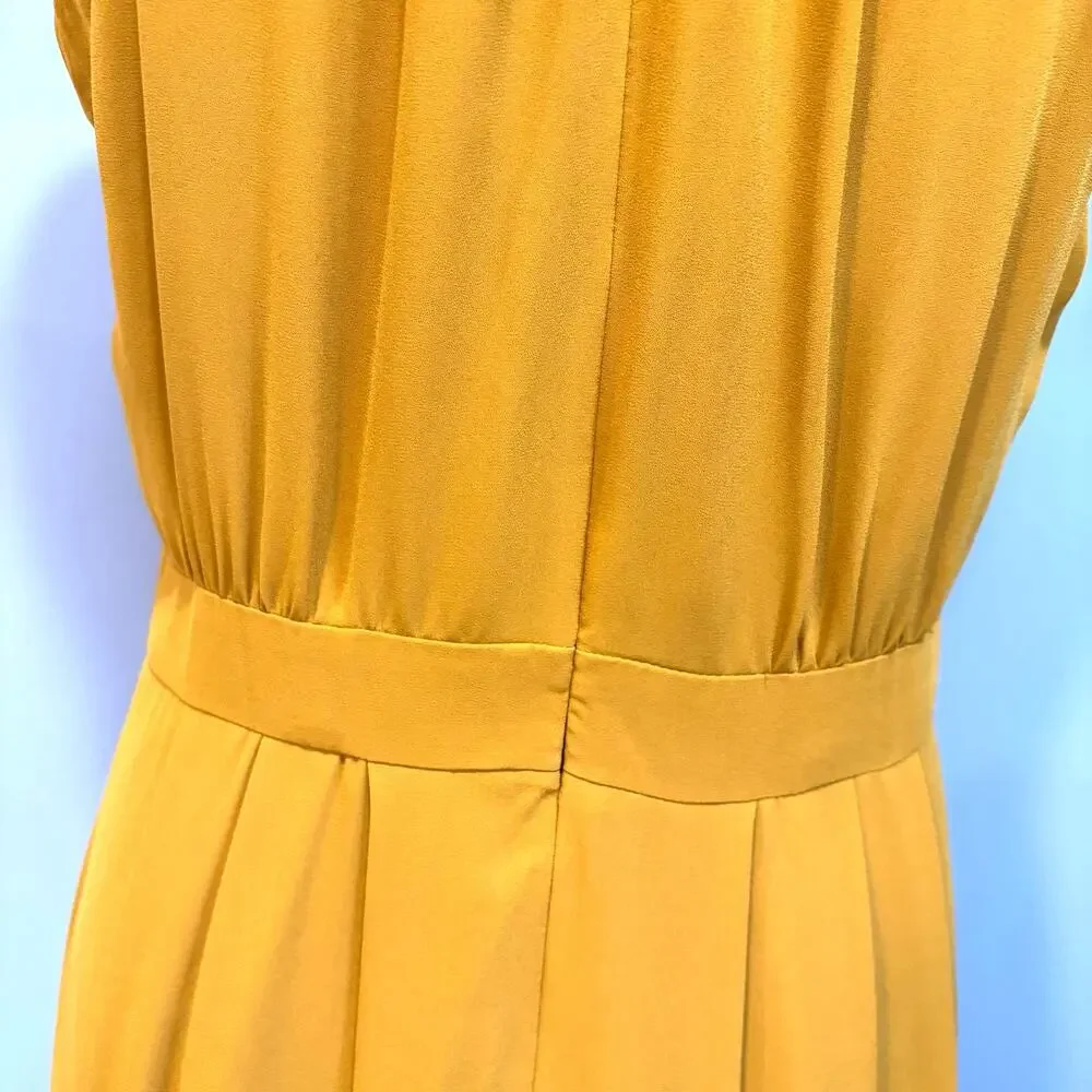 Mustard Yellow Pleated High Low Midi Dress Flowy Lightweight Banana Republic 10 - Picture 5 of 10